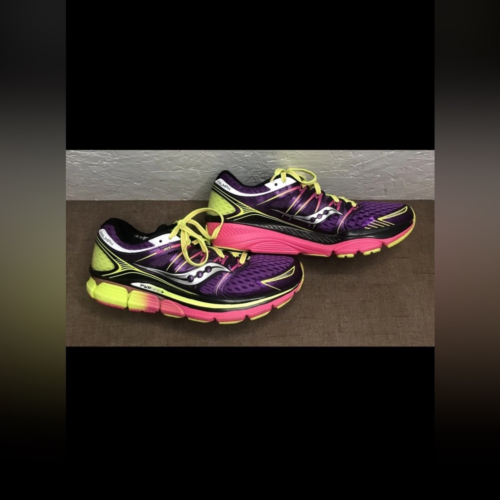 Saucony Triumph ISO Women's Running Shoes Sneakers Purple, Yellow, Pink Size 10
